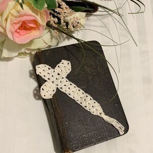 Vintage Bookmark Handmade Crocheted Cross